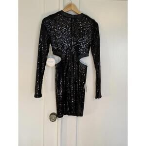 Staud Dolce Black Long Sleeve Sequined Cut Out Mini Nye New Years Eve XS NWT
